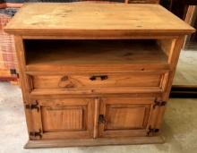 Wooden Entertainment Center w/ Metal Accents
