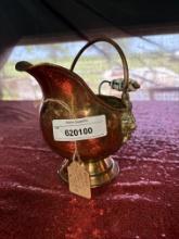 Antique Copper Coal Scuttle W/ Lion Head Accents
