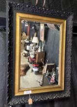Large Wooden Black Framed Mirror W/ Gold Accents
