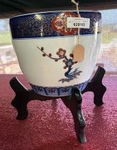 Goldimari Porcelain Fishbowl W/ Wooden Stand