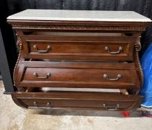Bombe Dresser (3) Drawer Curved Bombay W/ White Marble Top