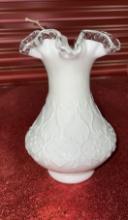 Fenton Silver Crest Spanish Milk Glass Lace Vase