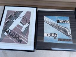 Group lot of Framed Antiqued Transportation etc Lithographs