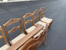 Group of six older chairs plus headboard, rails