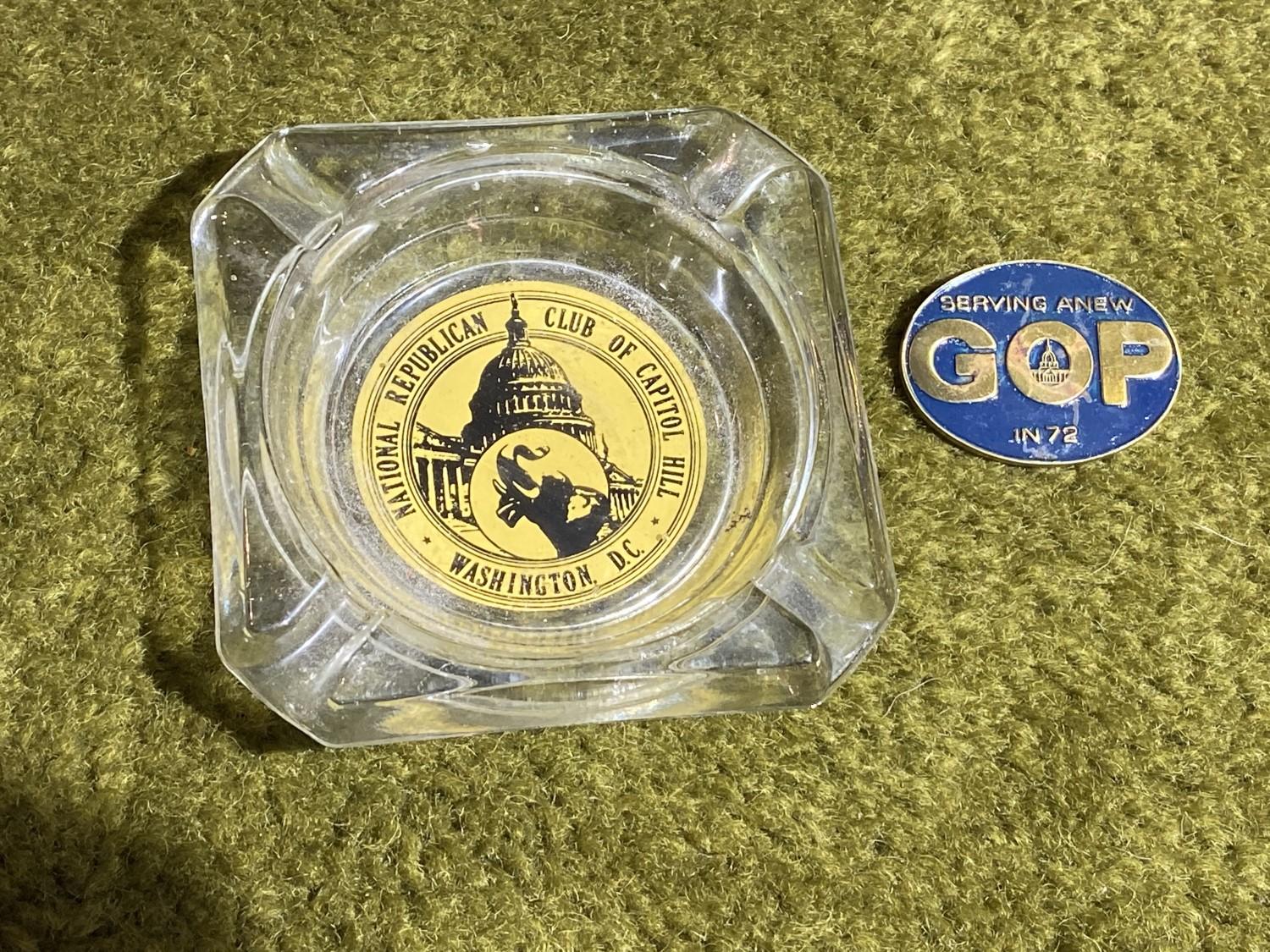 Republican Club Ashtray PLUS GOP in 72 Convention Pin
