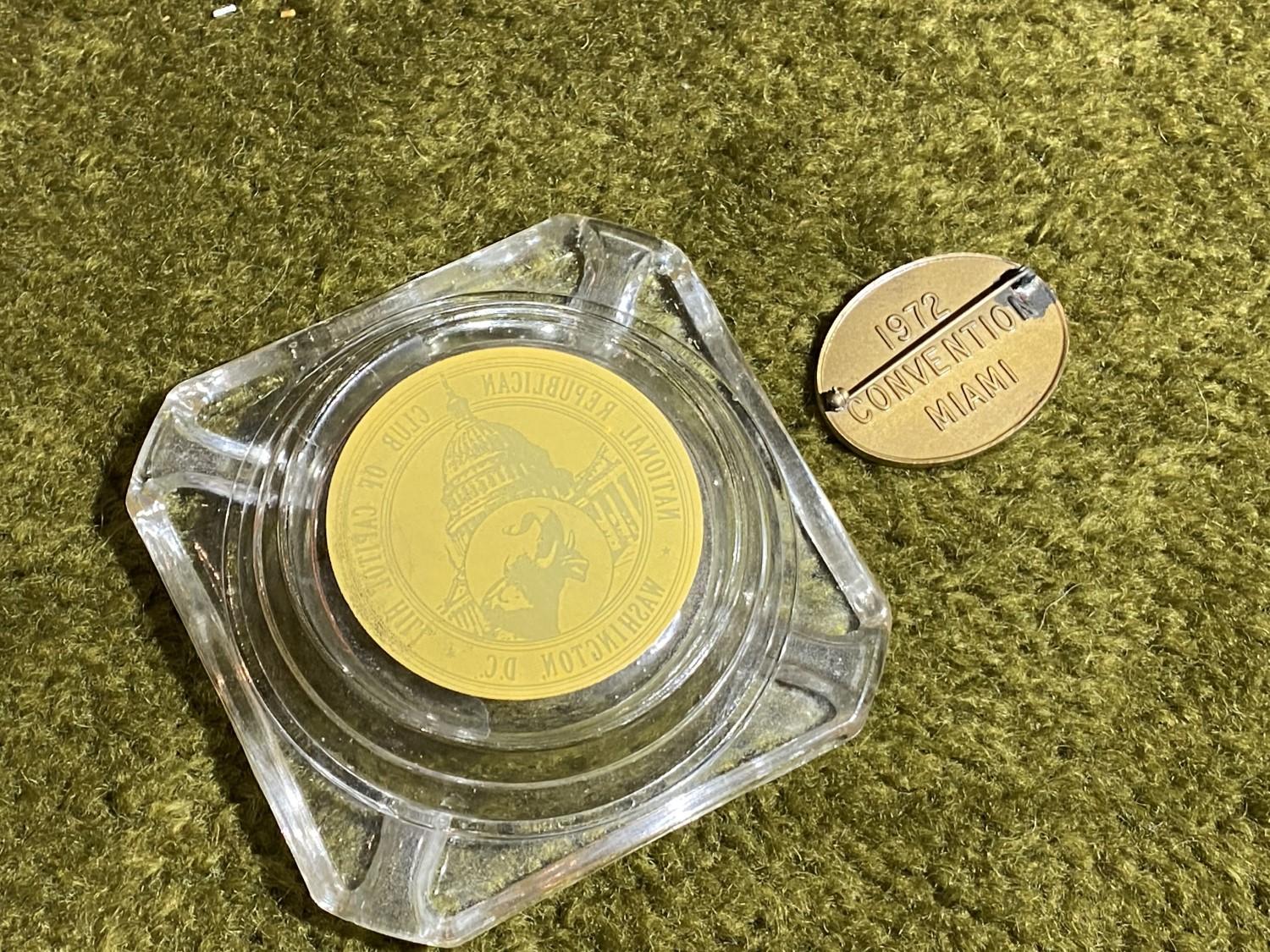 Republican Club Ashtray PLUS GOP in 72 Convention Pin