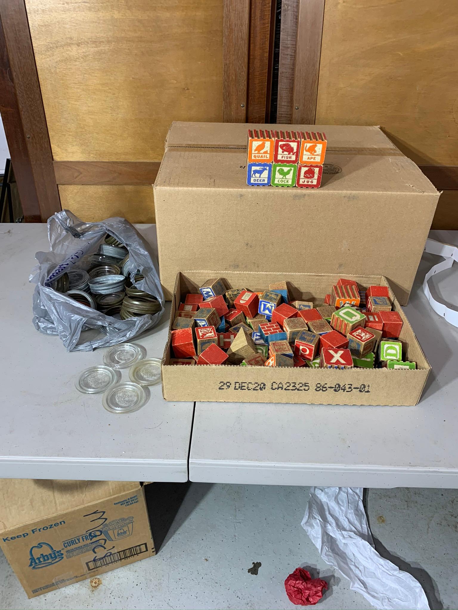Vintage Blocks and Canning Lids