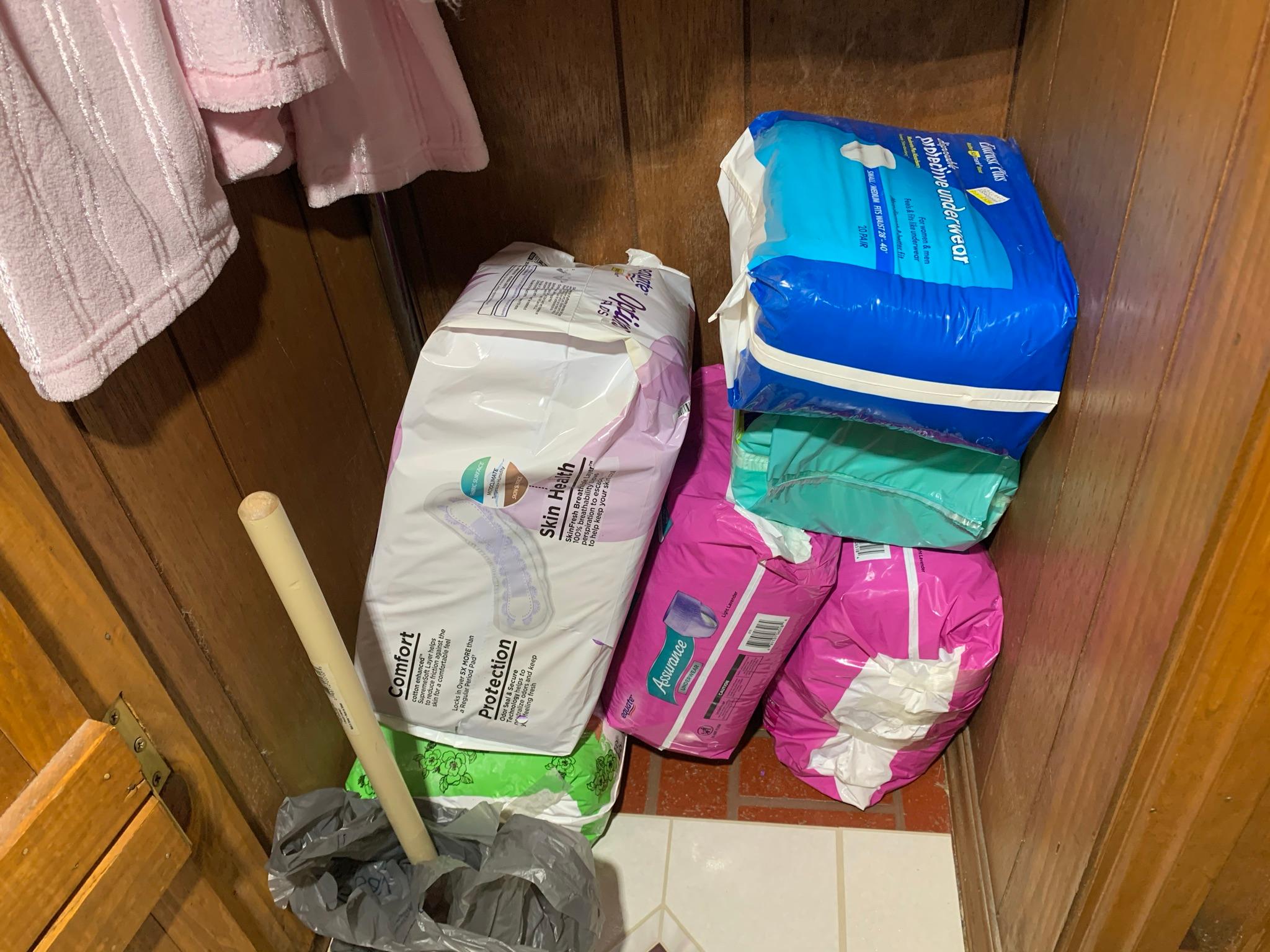 Cleanout of Bathroom - Towel, Sheets, Clothing Adult Care Products, & More