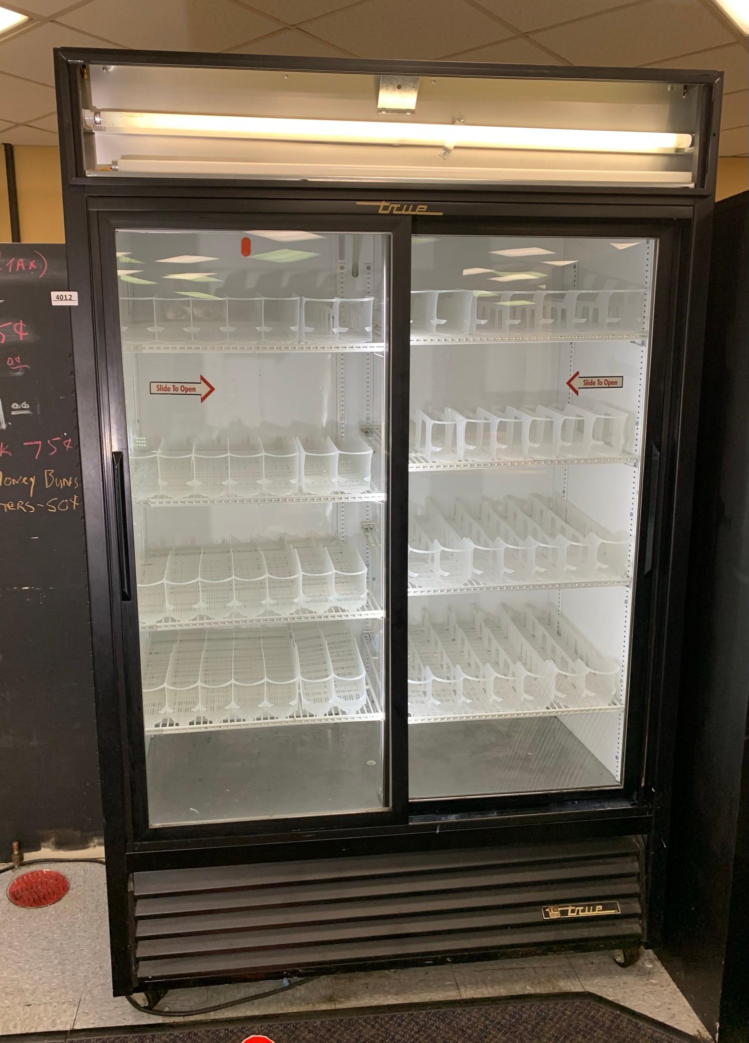 True Double Sliding Glass Door Reach in Refrigerator