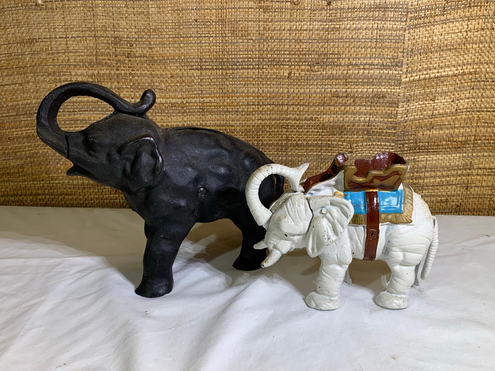 2 Cast Iron Elephant Banks.