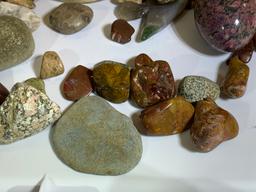 Collection of Rocks, Polished Rocks and a Piece of Bone.