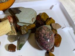 Collection of Rocks, Polished Rocks and a Piece of Bone.