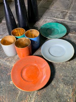 Czechoslovakia Glassware, Denmark Made Candle Stick Holders, Huliot Cups .