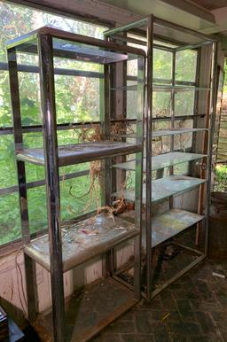 2 Chrome and Glass Shelving Units.  See Photos..