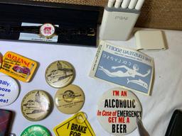 Collection of Buttons, Knives, Pens, Watch, Gloves and More.