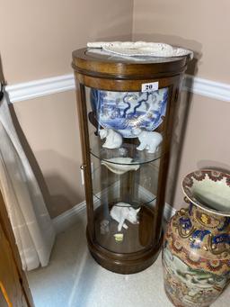 Round Glass and Wood Display Cabinet