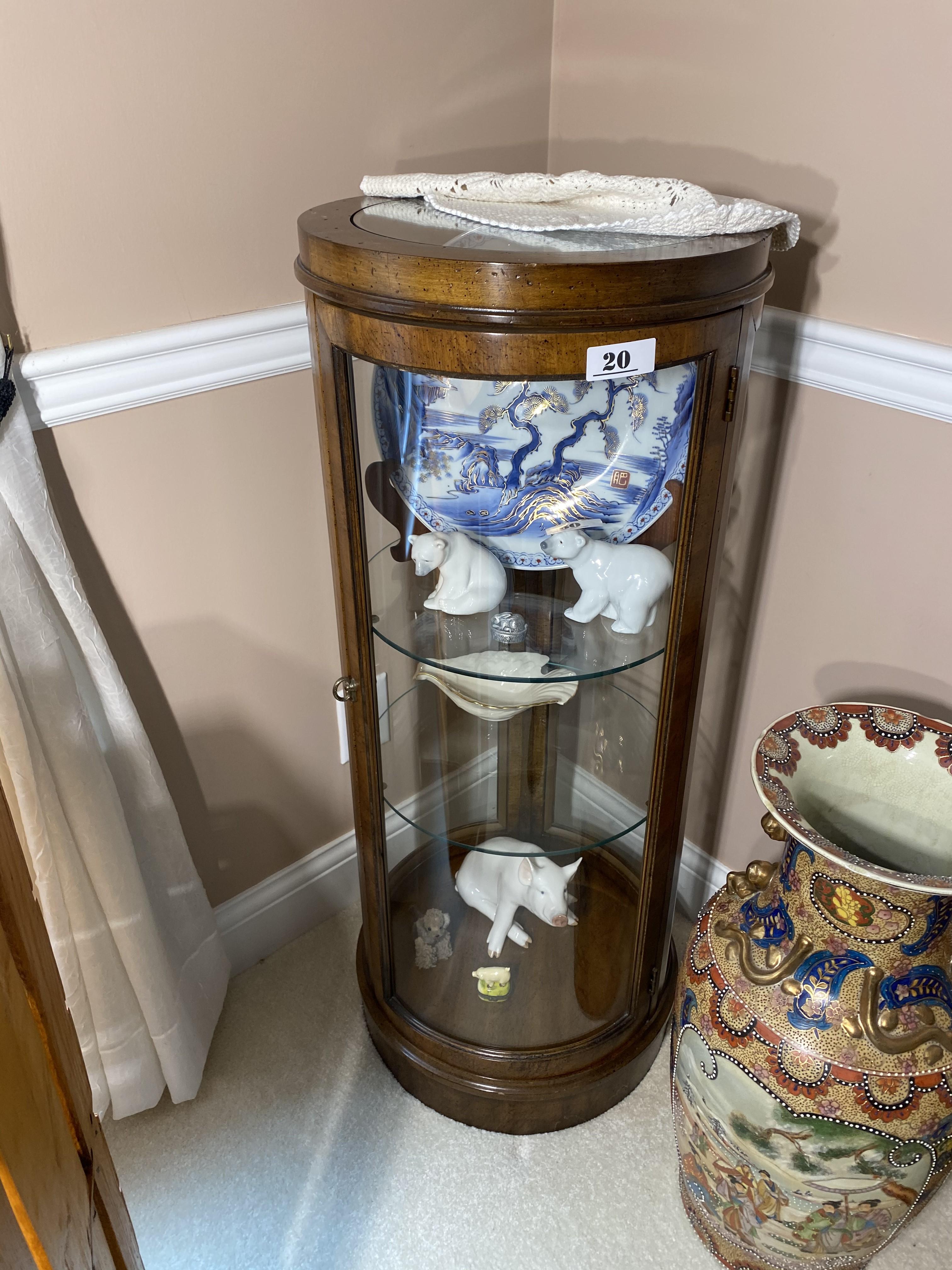 Round Glass and Wood Display Cabinet