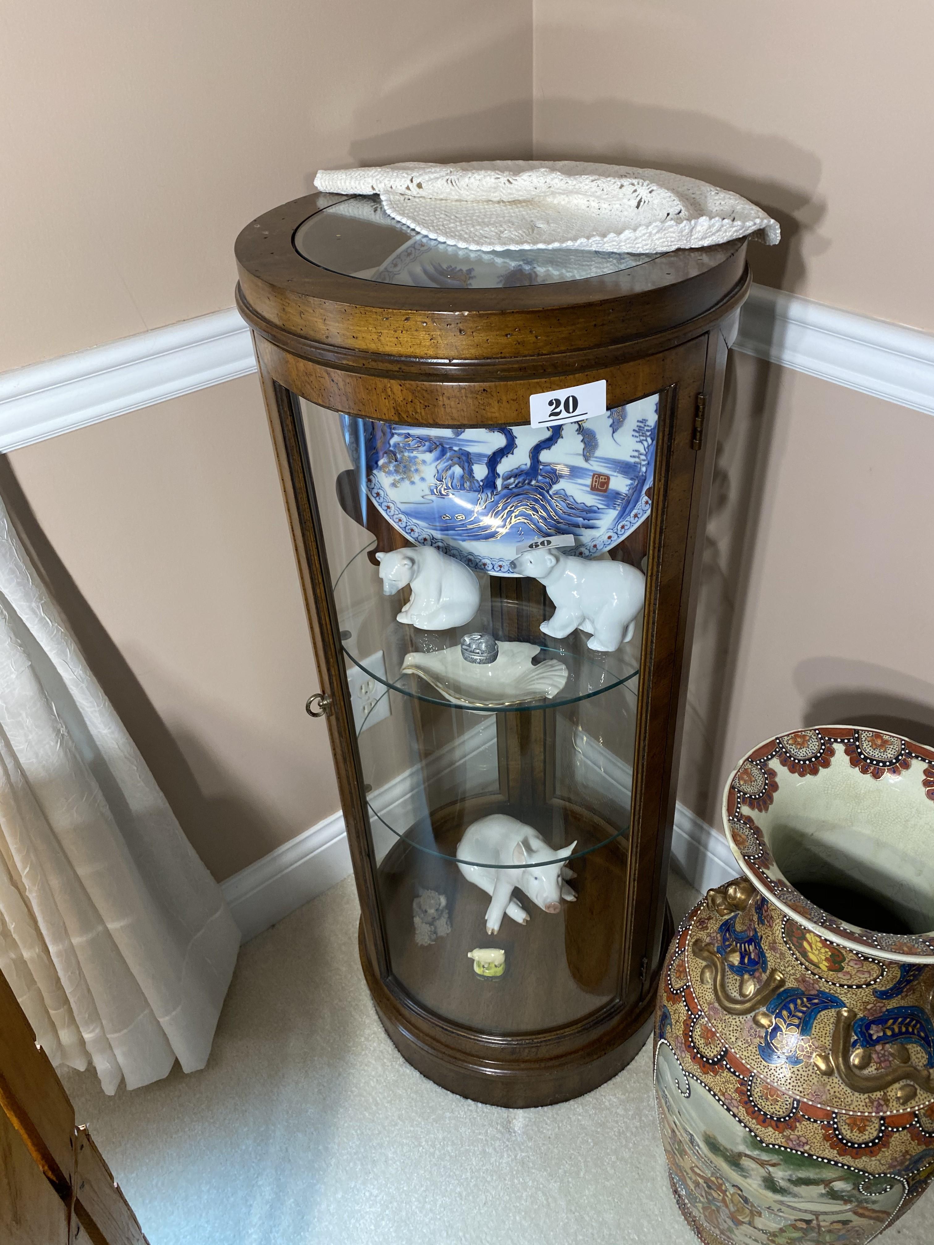 Round Glass and Wood Display Cabinet