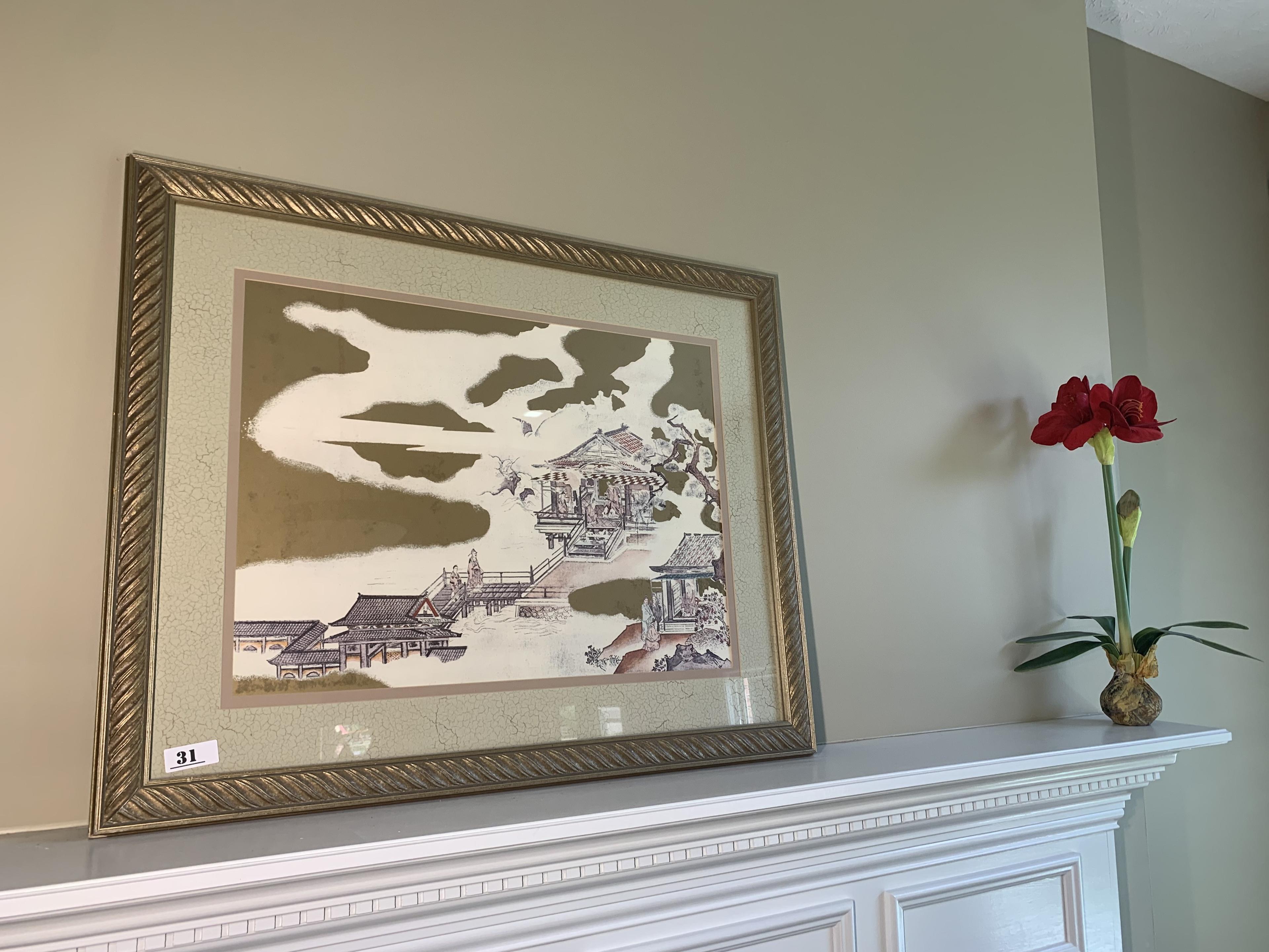 Asian print and imitation flowers