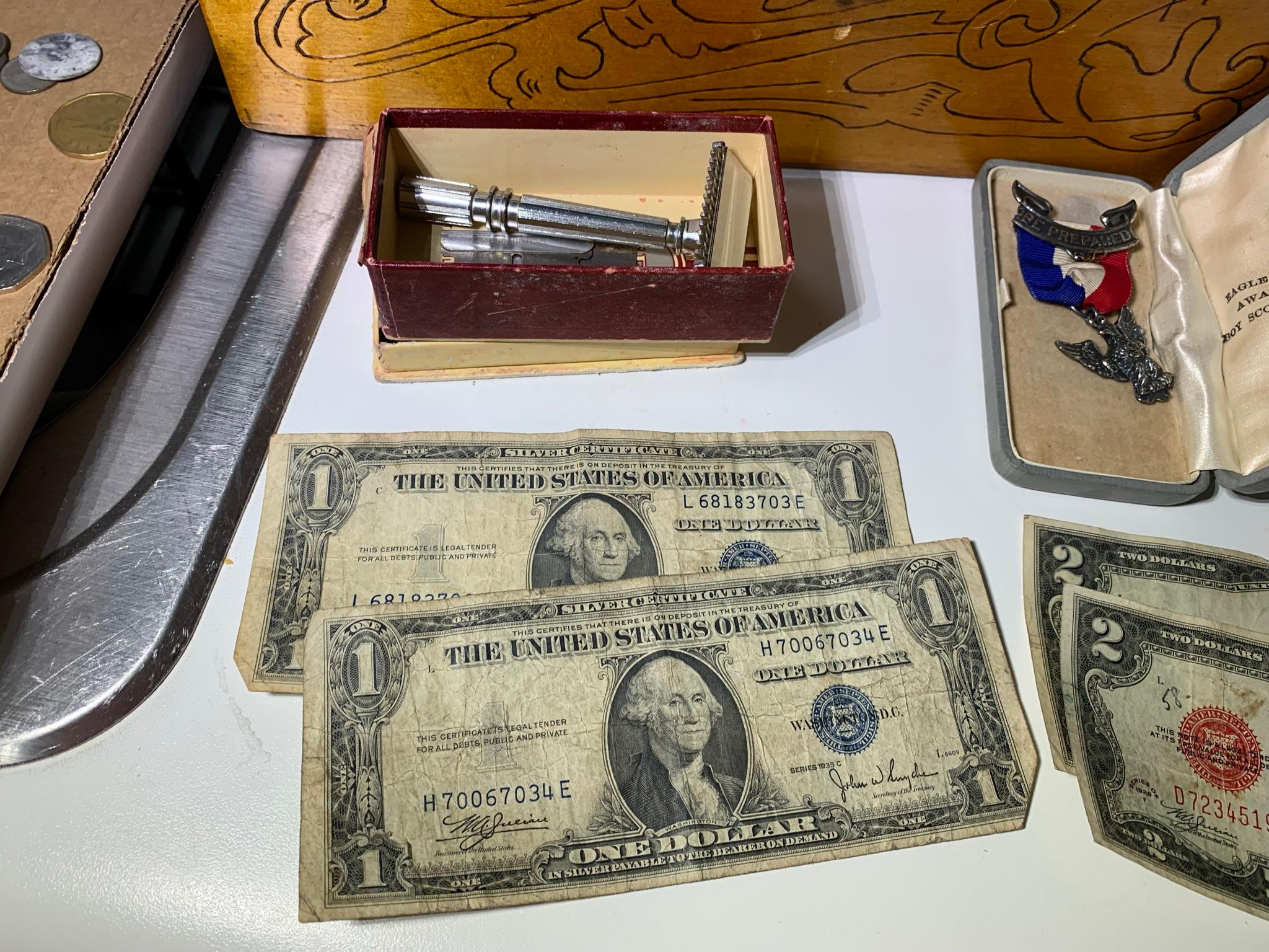 Foreign & U.S. Currency - Red & Blue Seal.  See Photos