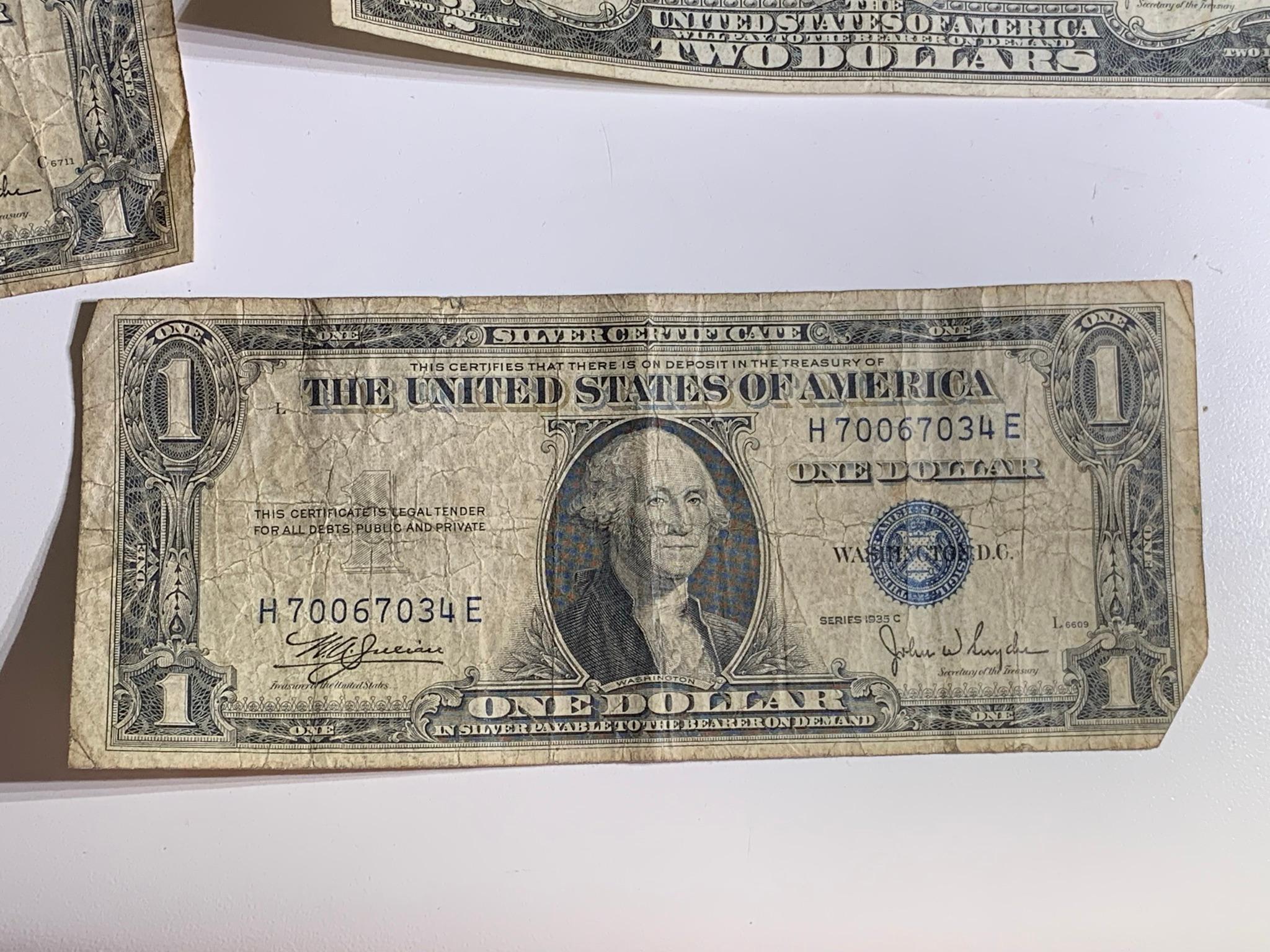 Foreign & U.S. Currency - Red & Blue Seal.  See Photos