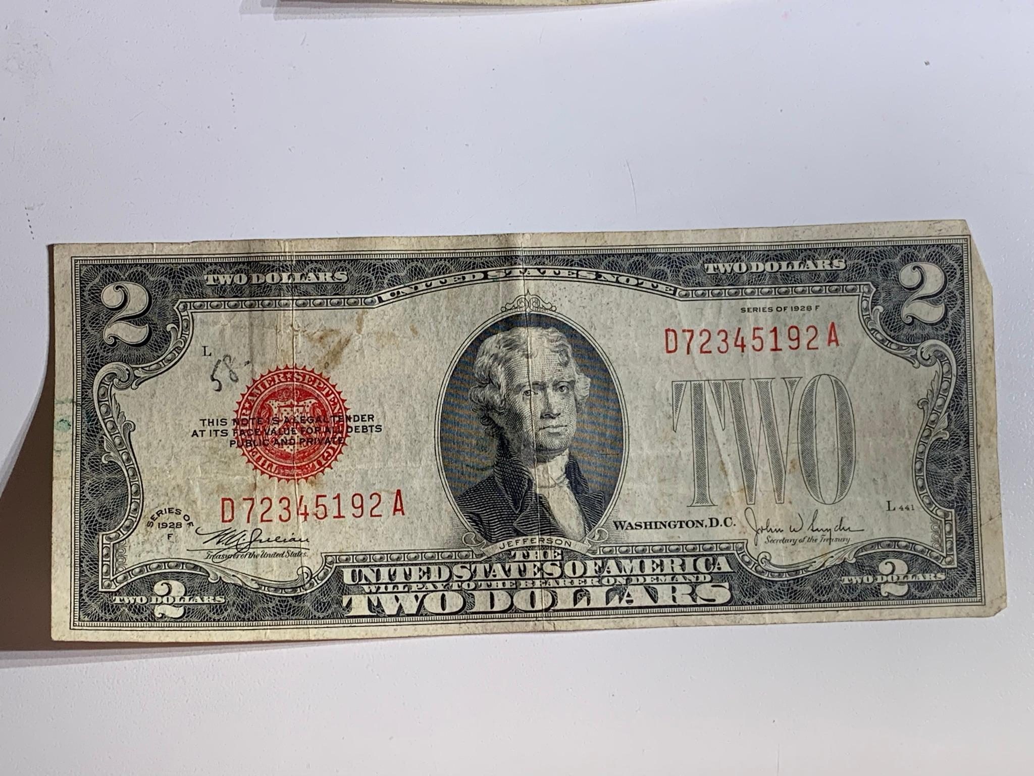 Foreign & U.S. Currency - Red & Blue Seal.  See Photos
