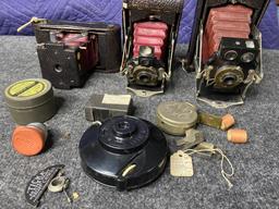 Group lot of folding cameras and accessories