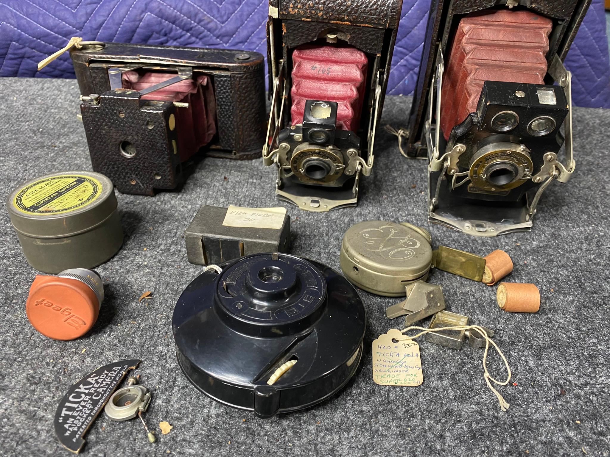 Group lot of folding cameras and accessories