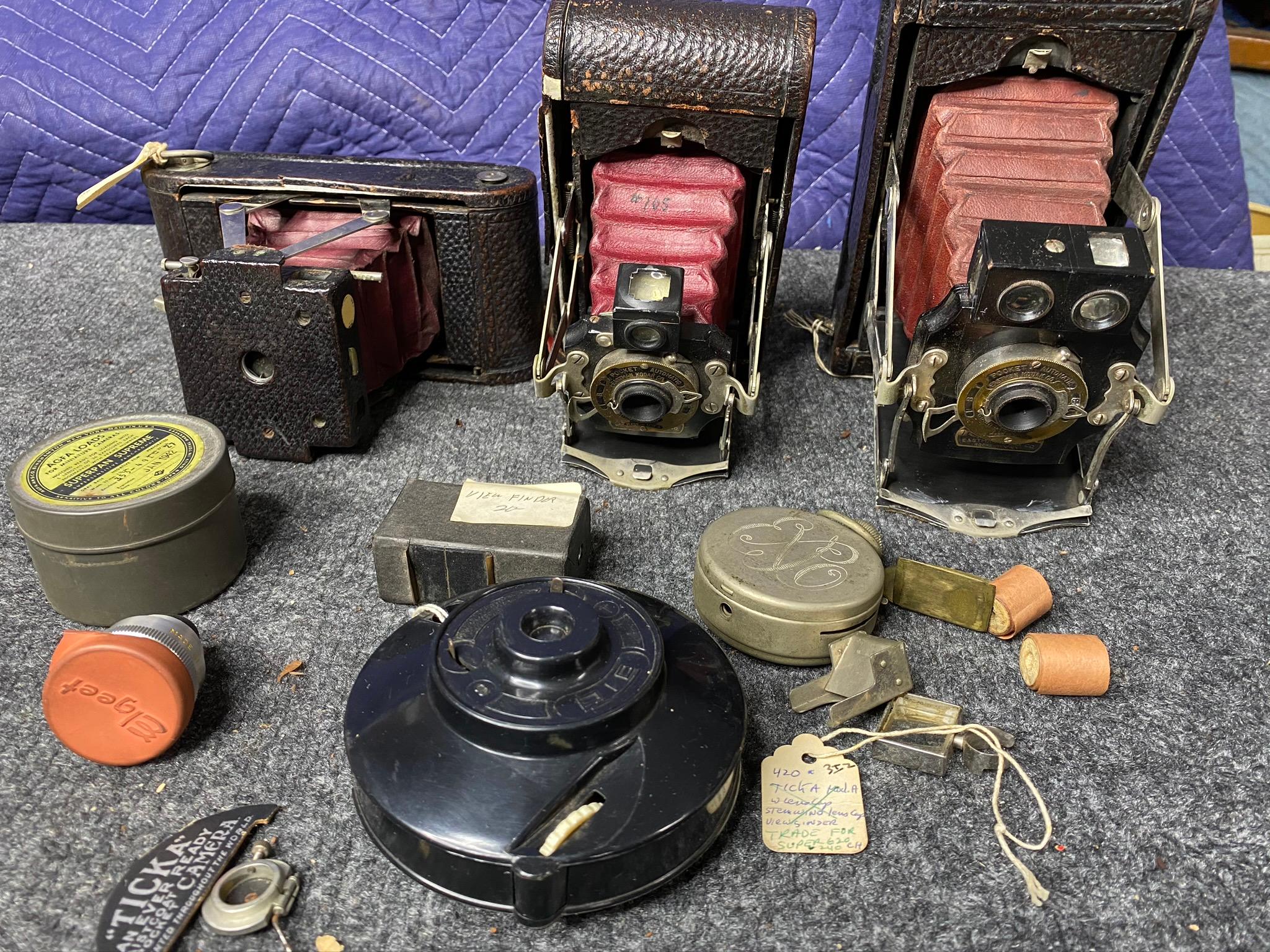Group lot of folding cameras and accessories