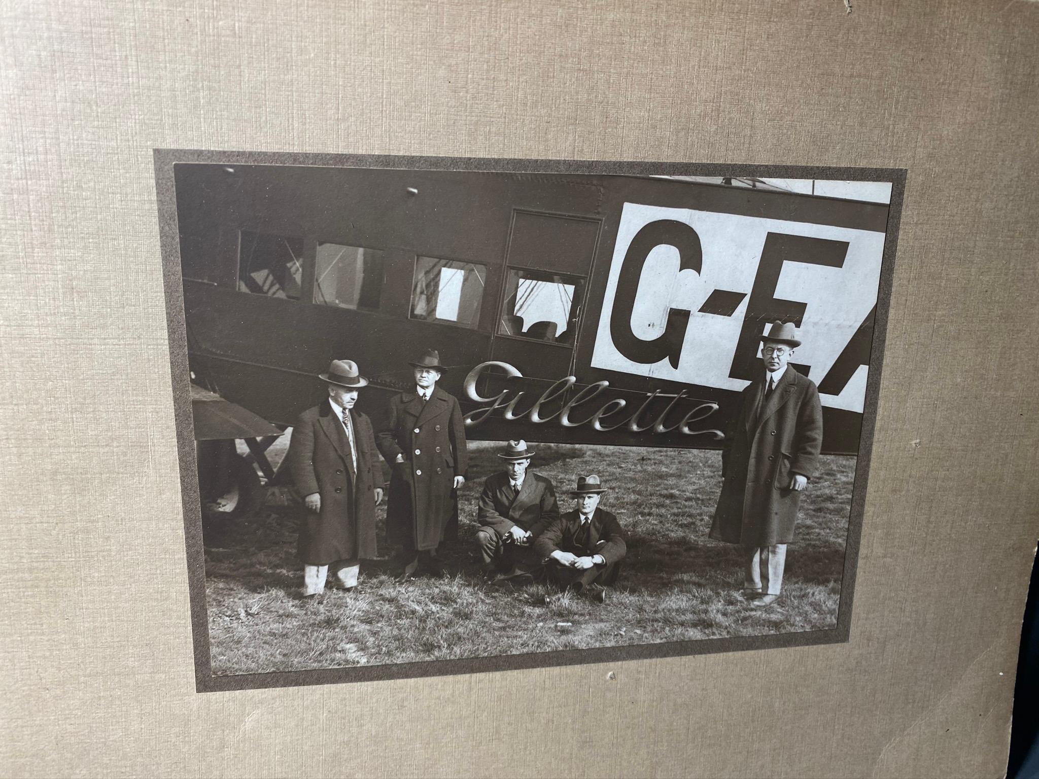 Unusual Early Photograph Gillette Aircraft and Executives