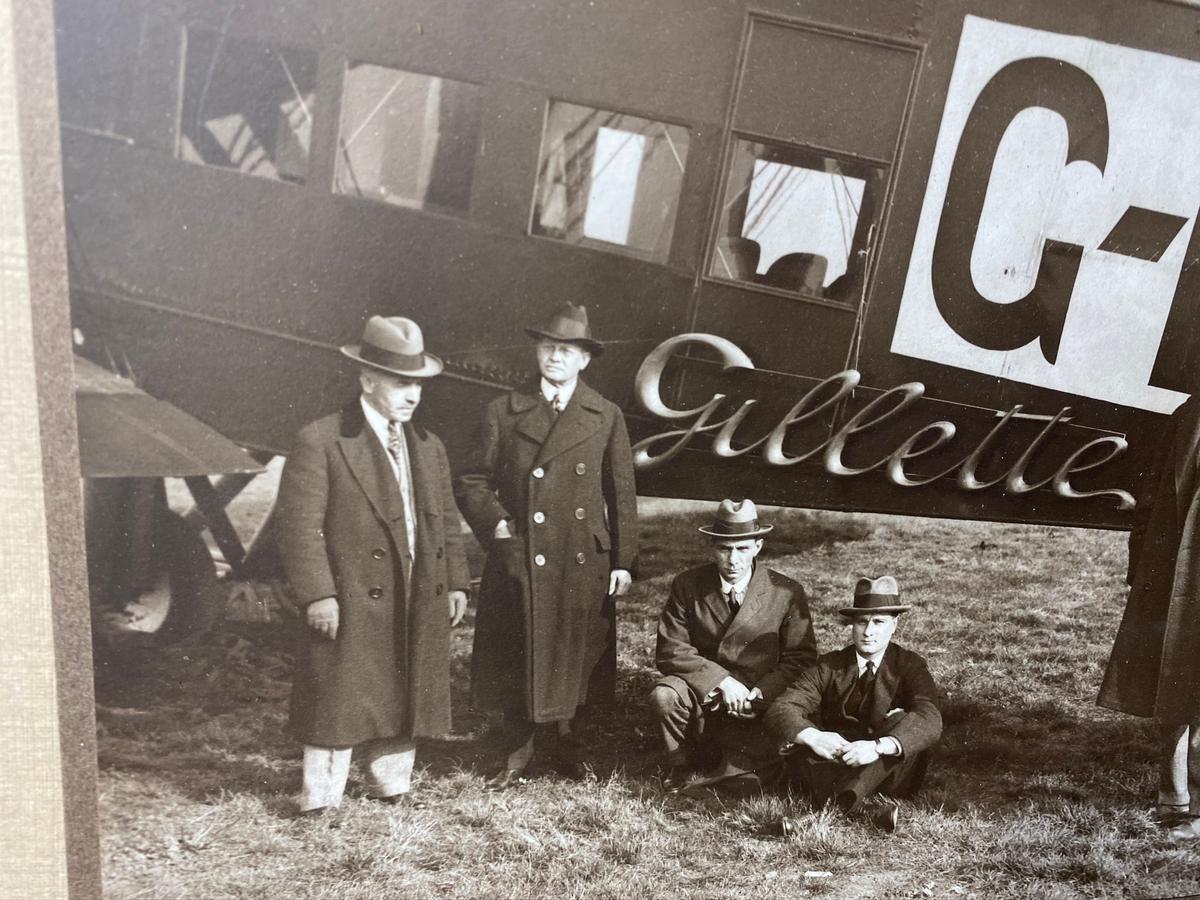 Unusual Early Photograph Gillette Aircraft and Executives