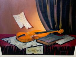 Oil on Canvas Signed Framed "Violin"