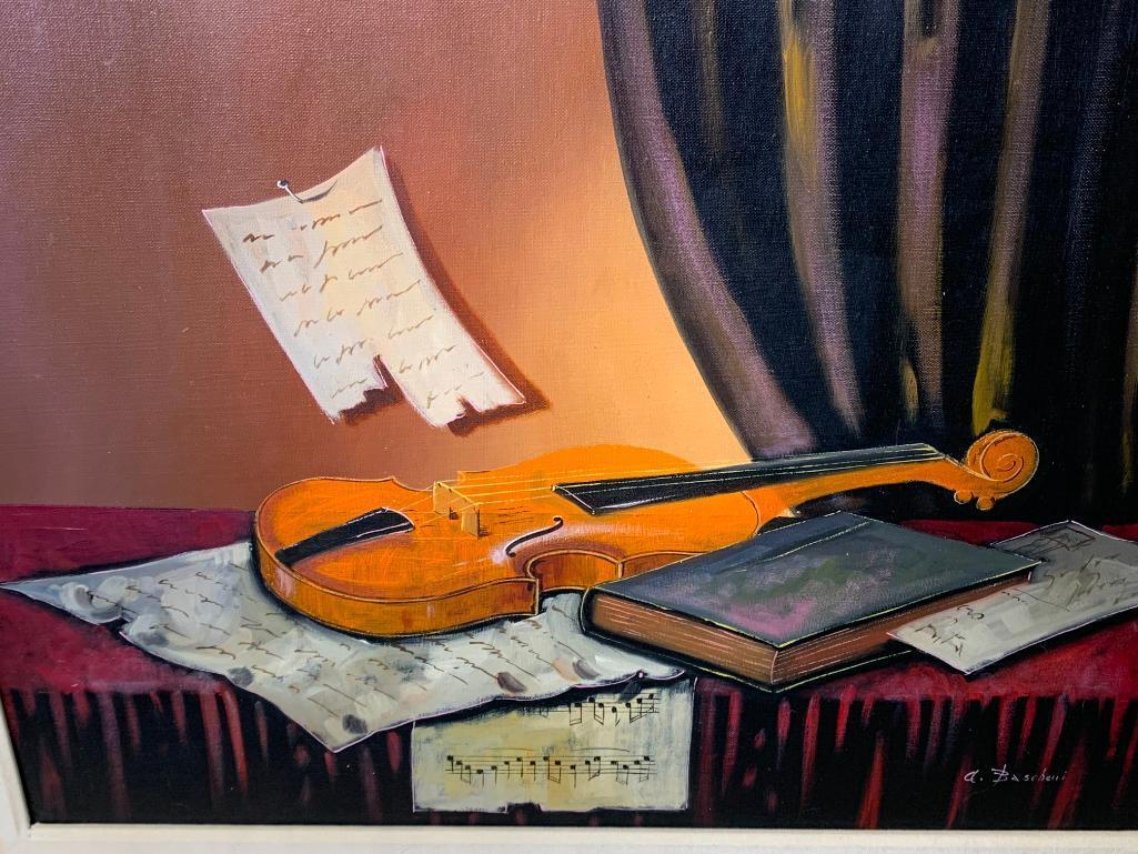 Oil on Canvas Signed Framed "Violin"
