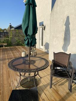 Patio Table, Chairs, Umbrella