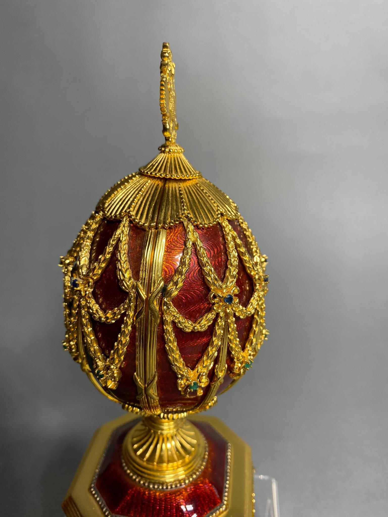 Vintage Franklin Mint Sterling Silver Faberge Egg with Diamonds, Gems in Box