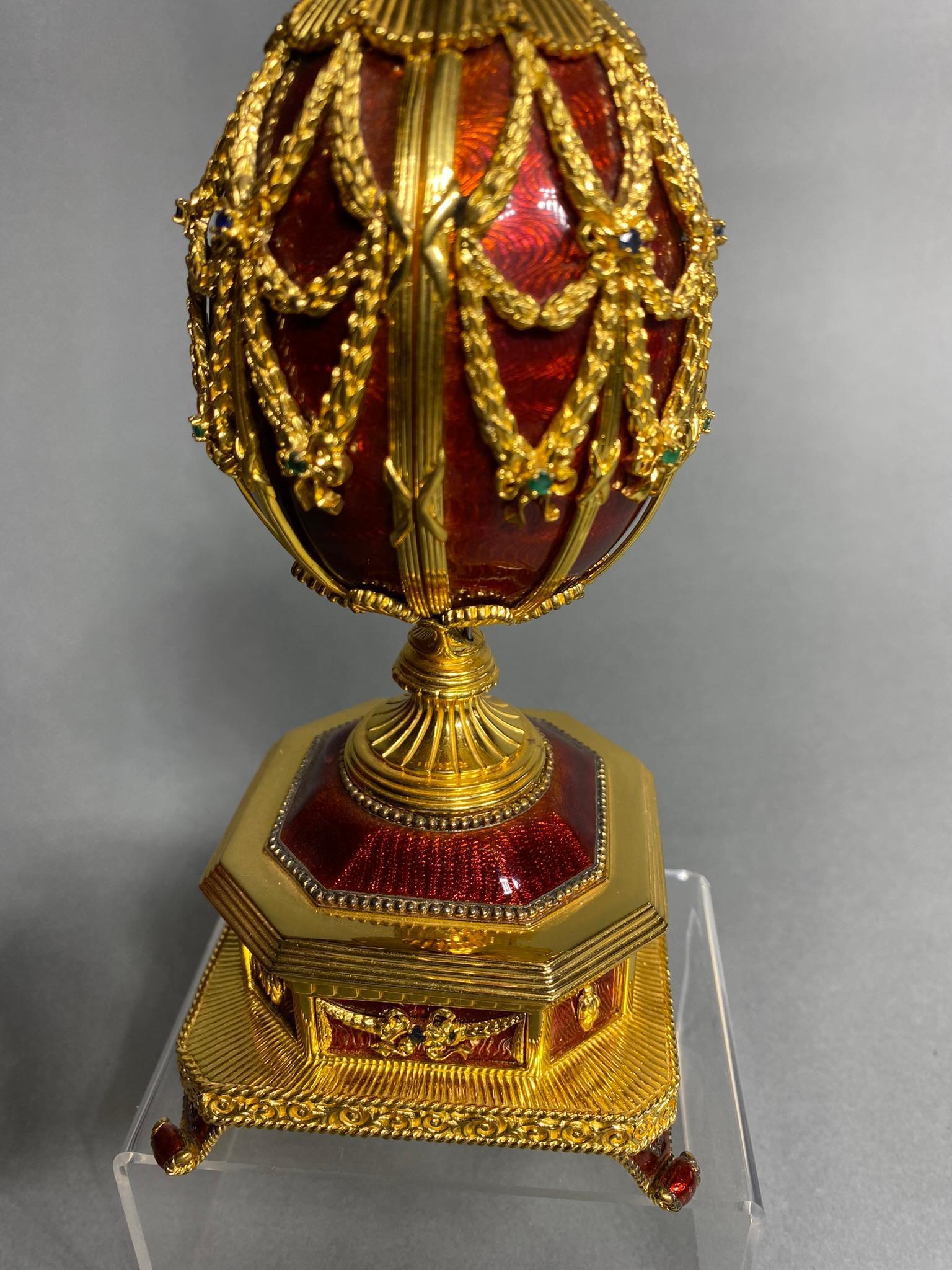 Vintage Franklin Mint Sterling Silver Faberge Egg with Diamonds, Gems in Box