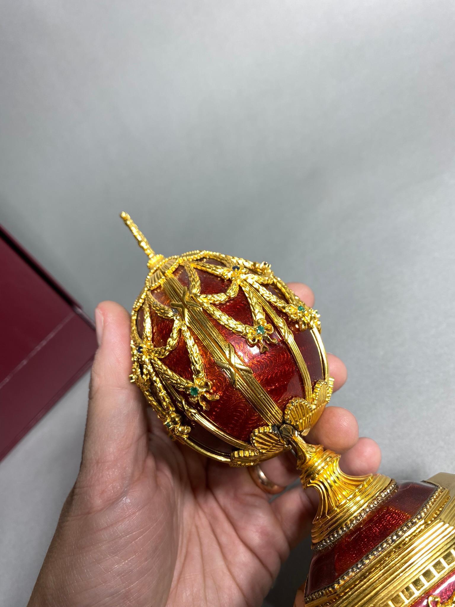 Vintage Franklin Mint Sterling Silver Faberge Egg with Diamonds, Gems in Box