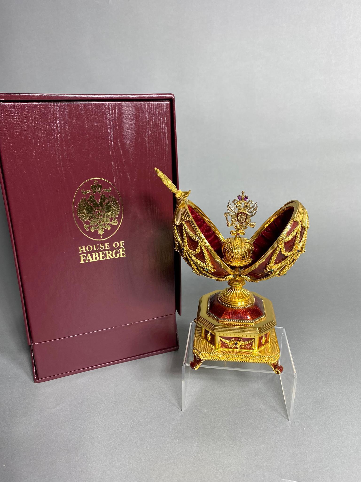 Vintage Franklin Mint Sterling Silver Faberge Egg with Diamonds, Gems in Box