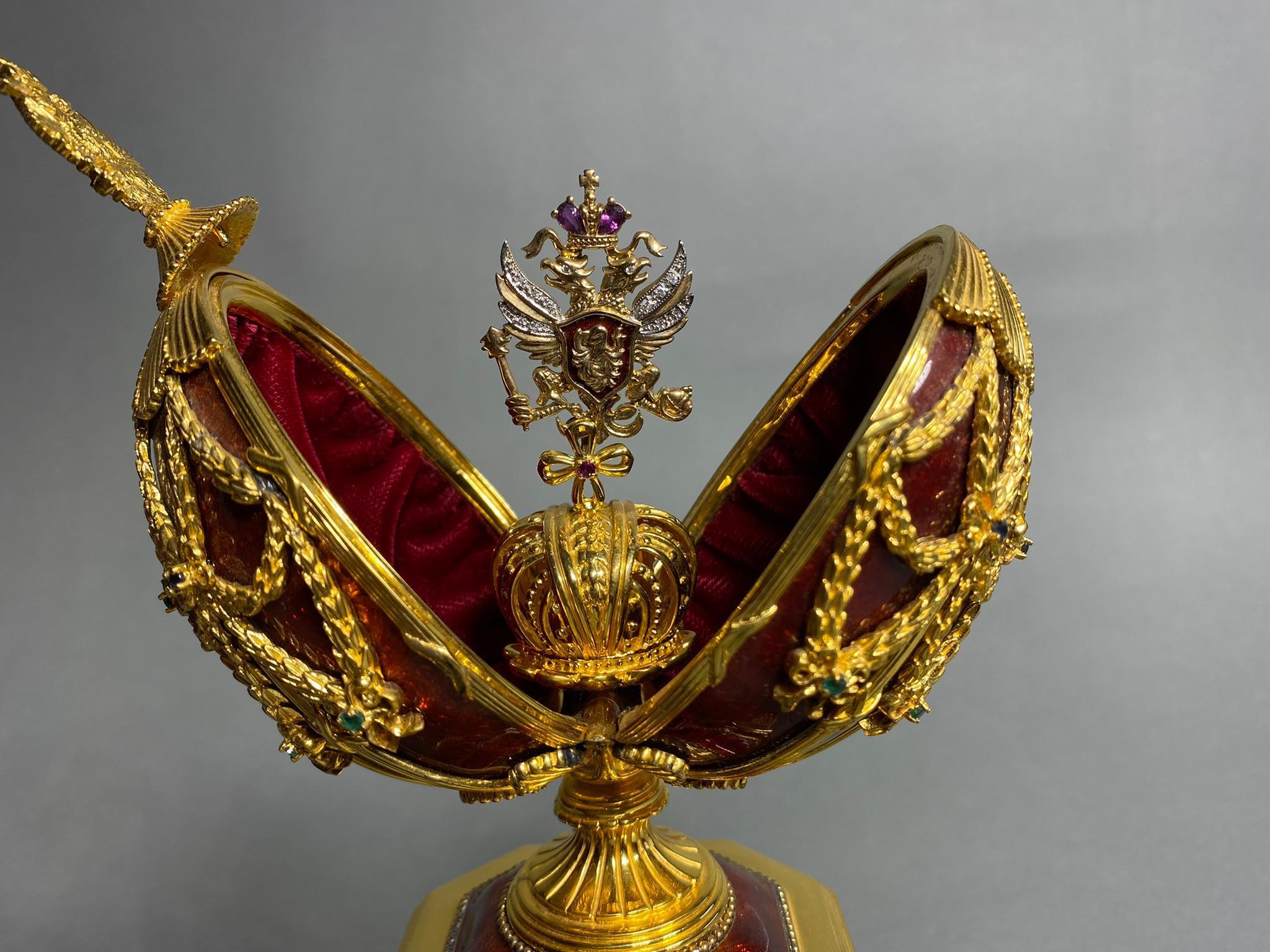 Vintage Franklin Mint Sterling Silver Faberge Egg with Diamonds, Gems in Box