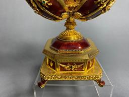 Vintage Franklin Mint Sterling Silver Faberge Egg with Diamonds, Gems in Box