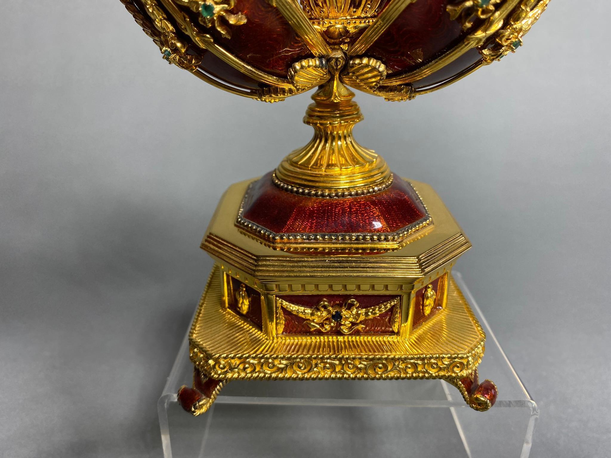 Vintage Franklin Mint Sterling Silver Faberge Egg with Diamonds, Gems in Box