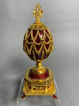 Vintage Franklin Mint Sterling Silver Faberge Egg with Diamonds, Gems in Box