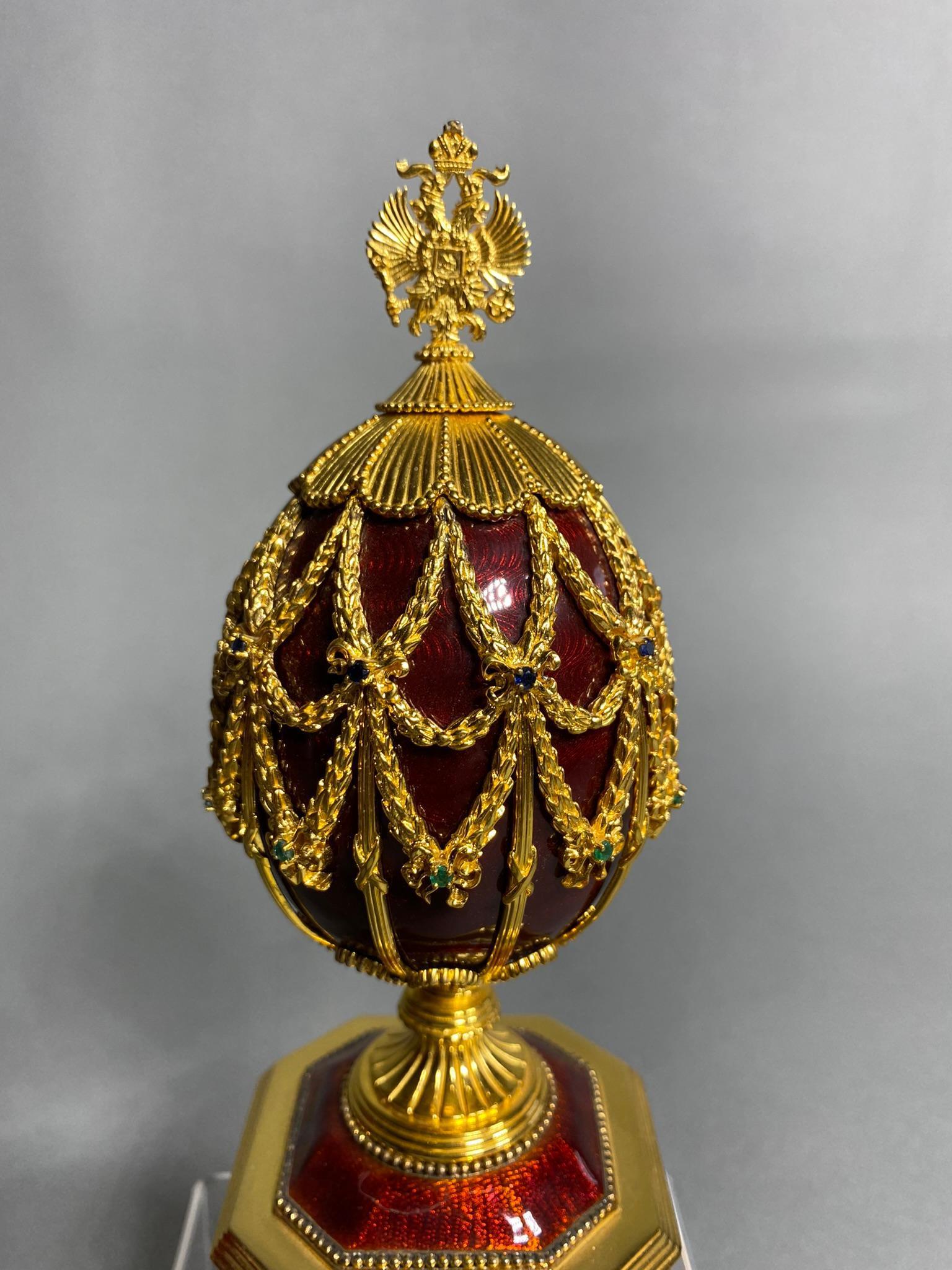 Vintage Franklin Mint Sterling Silver Faberge Egg with Diamonds, Gems in Box