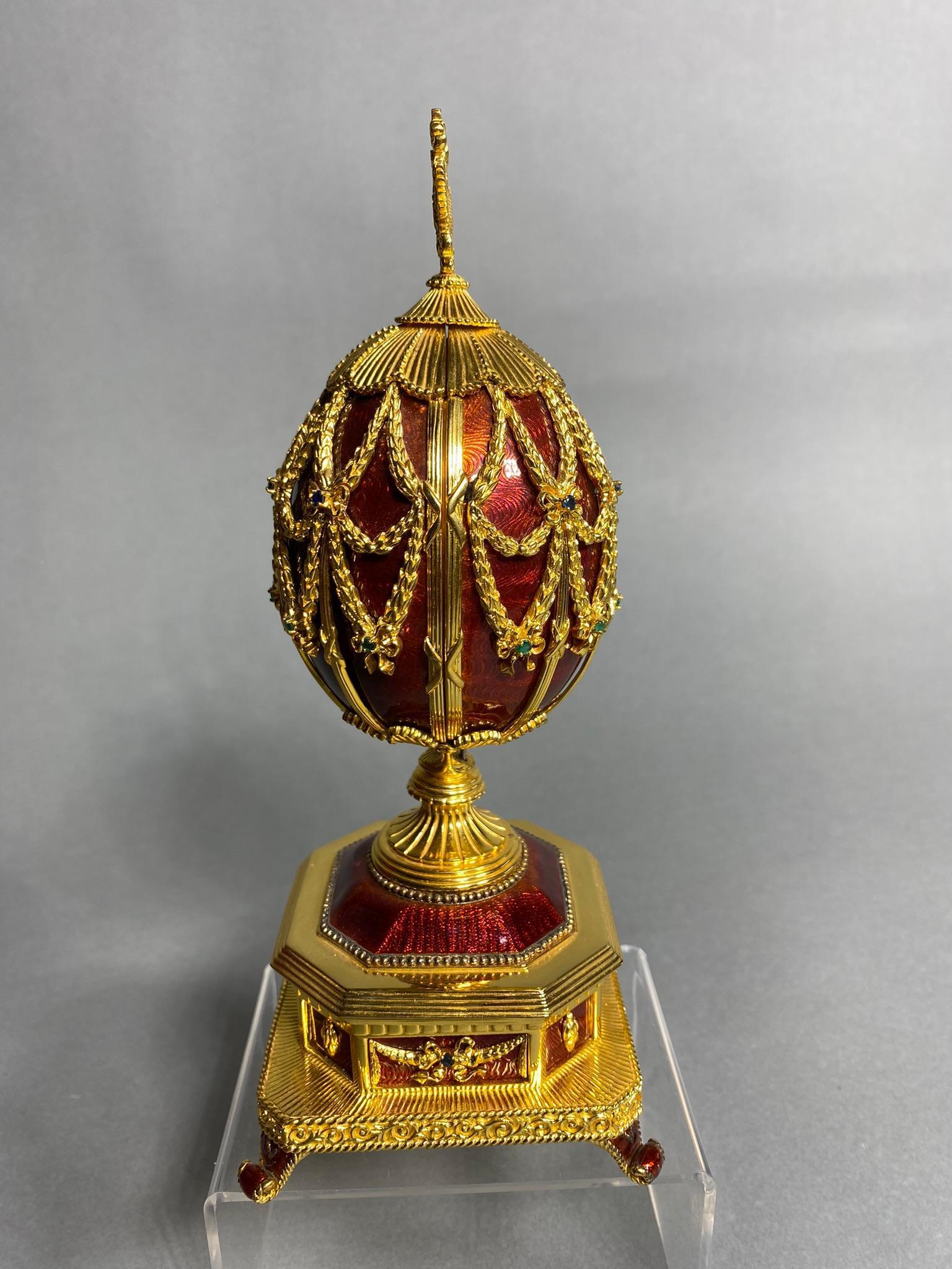 Vintage Franklin Mint Sterling Silver Faberge Egg with Diamonds, Gems in Box