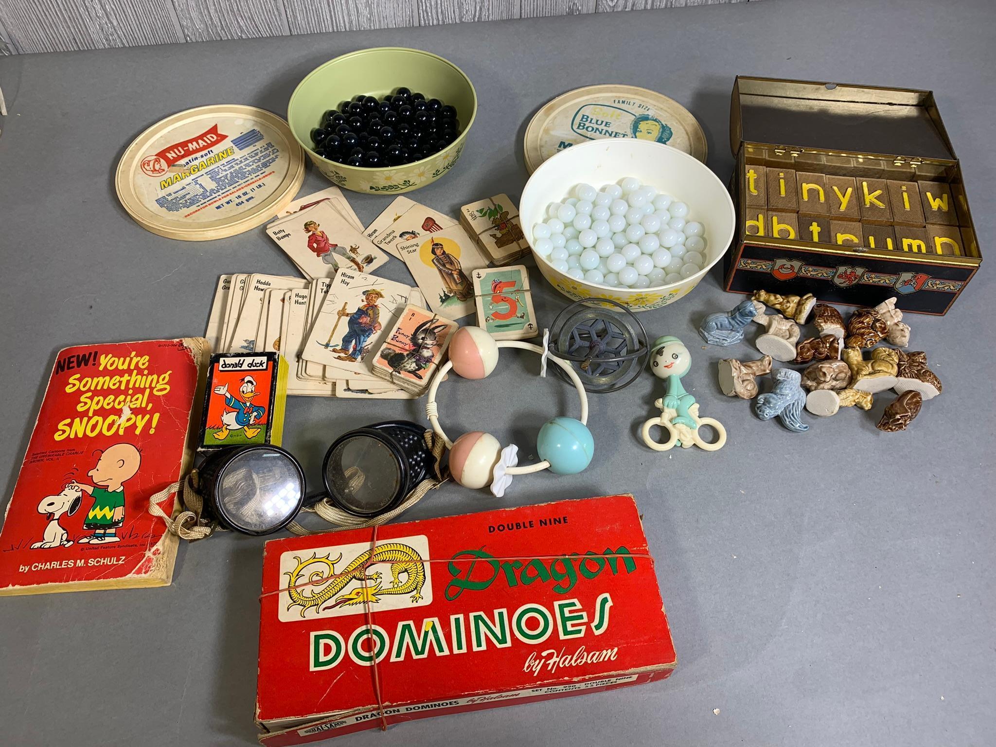 Vintage Dominos, Baby Rattles, Playing Cards & More