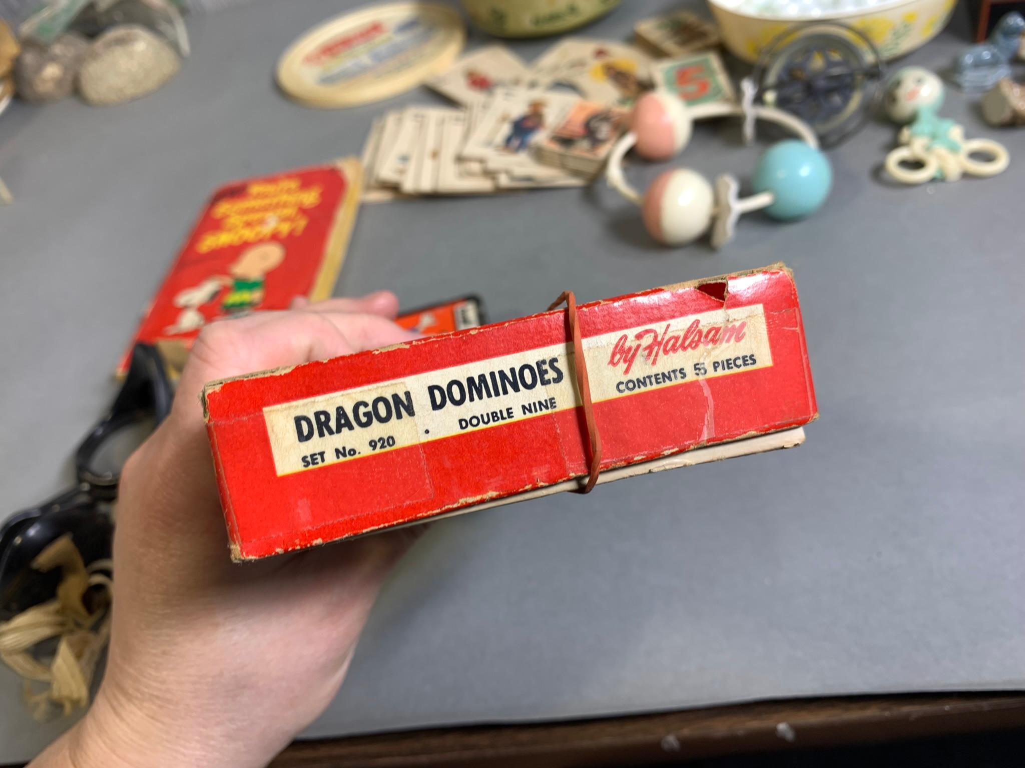 Vintage Dominos, Baby Rattles, Playing Cards & More