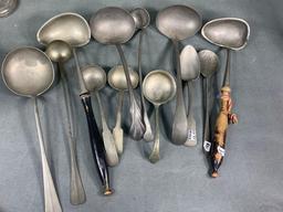 Group Lot of Antique Early Pewter Spoons Utensils