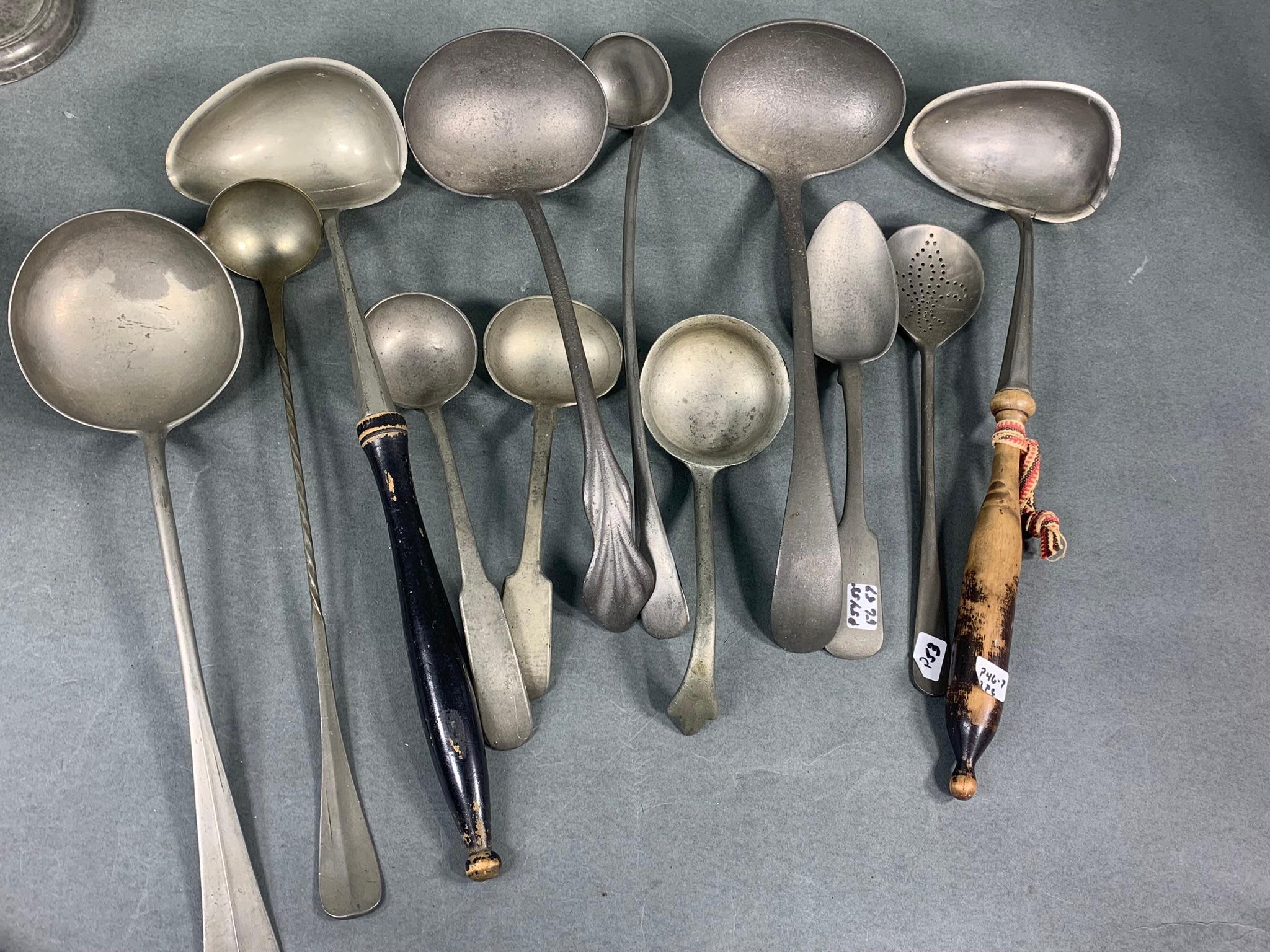 Group Lot of Antique Early Pewter Spoons Utensils
