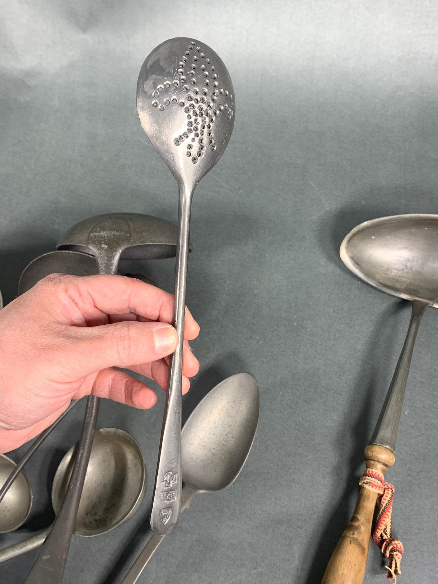 Group Lot of Antique Early Pewter Spoons Utensils