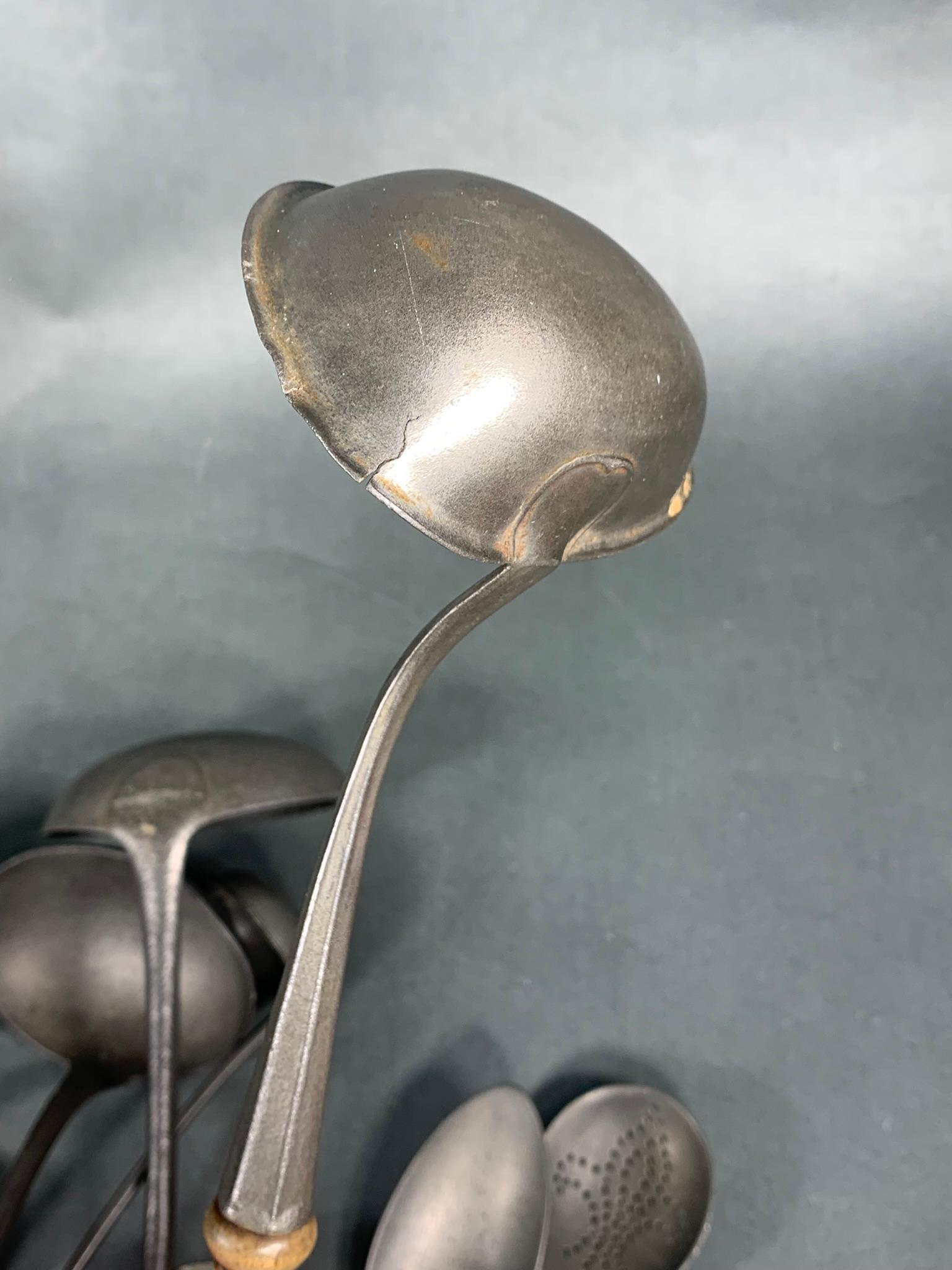 Group Lot of Antique Early Pewter Spoons Utensils